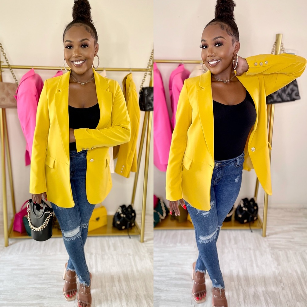 Flapped Pocket Oversize Blazer (Mustard)